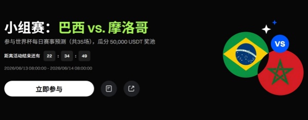 Gate预测市场 x 世界杯每日焦点赛事:巴西 vs. 摩洛哥,预测瓜分50,000 USDT奖池.jpg Gate预测市场 x 世界杯每日焦点赛事:巴西 vs. 摩洛哥,预测瓜分50,000 USDT奖池.jpg