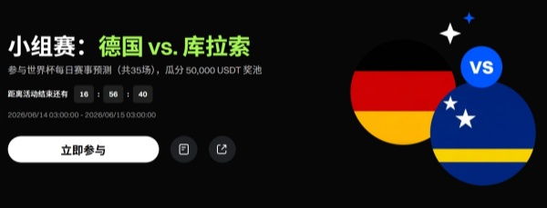 Gate预测市场 x 世界杯每日焦点赛事:德国 vs. 库拉索,预测瓜分50,000 USDT奖池.jpg Gate预测市场 x 世界杯每日焦点赛事:德国 vs. 库拉索,预测瓜分50,000 USDT奖池.jpg