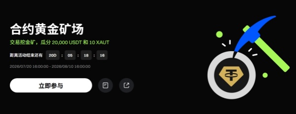 Gate合约黄金矿场:交易挖金矿,瓜分 20,000 USDT 和 10 XAUT.jpg Gate合约黄金矿场:交易挖金矿,瓜分 20,000 USDT 和 10 XAUT.jpg